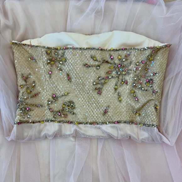 ESCADA Y2K Vintage Embellished Pink + Gold Tulle Ball Gown Evening Maxi Dress - Picture 7 of 9